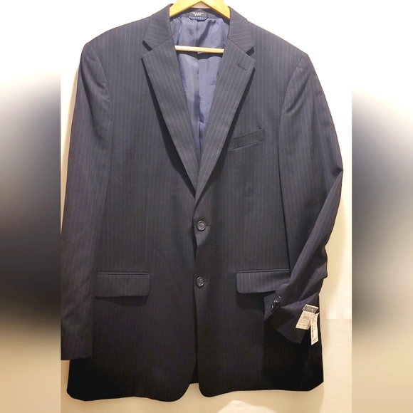 Tommy Hilfiger Mens Suit Jacket 48L Navy‎ Blue Pinstripe New Business - Picture 1 of 13
